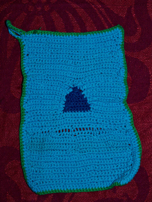 Crocheted blue wash cloth