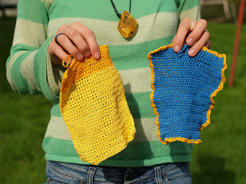 Colored crocheted washcloths